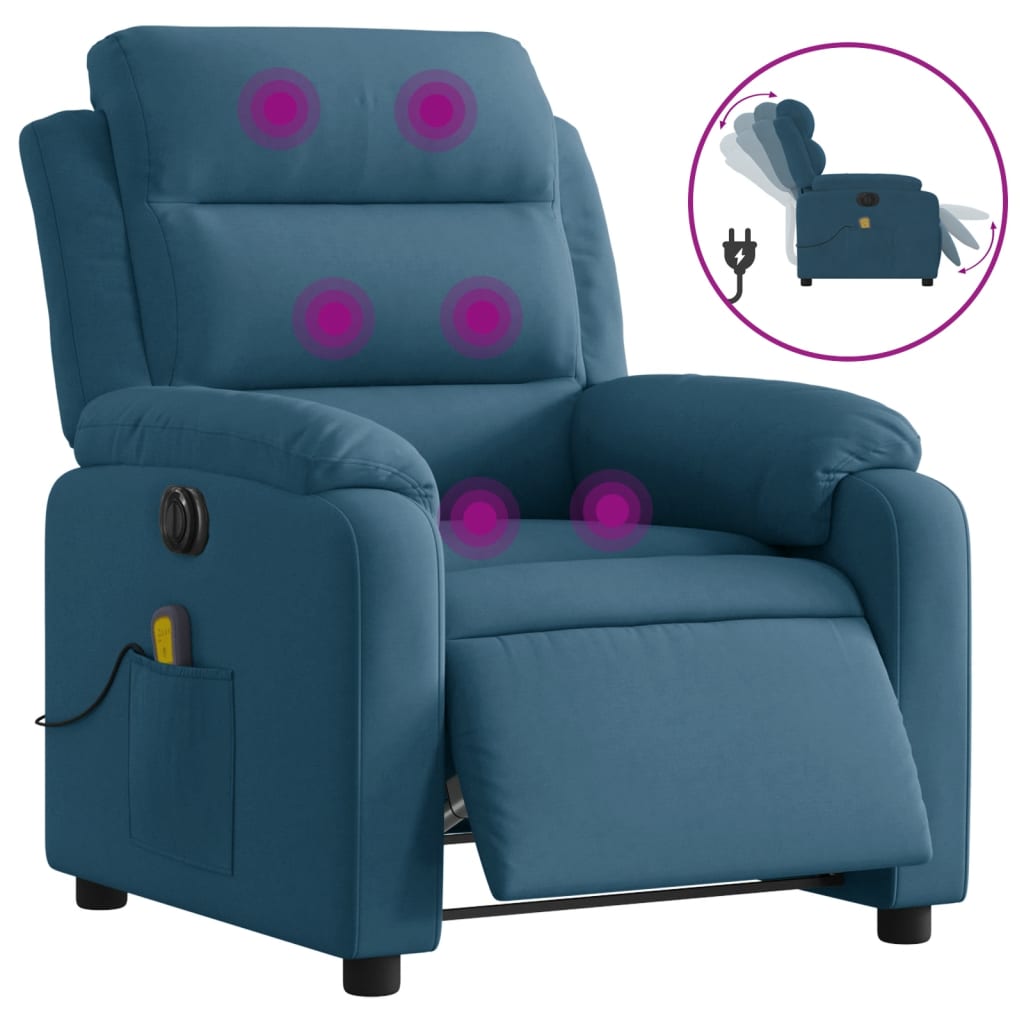 Fauteuil inclinable de massage électrique bleu velours - XIOS