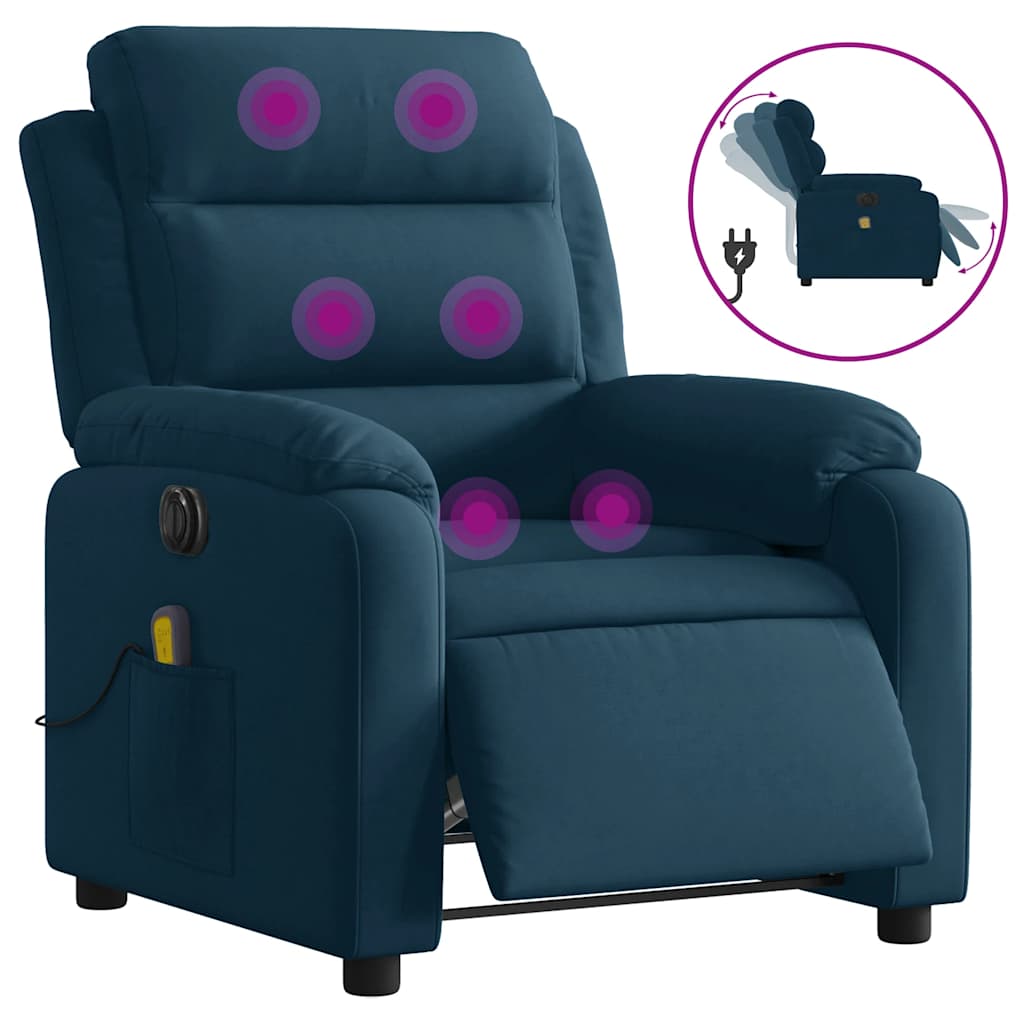 Fauteuil inclinable de massage électrique bleu velours - XIOS