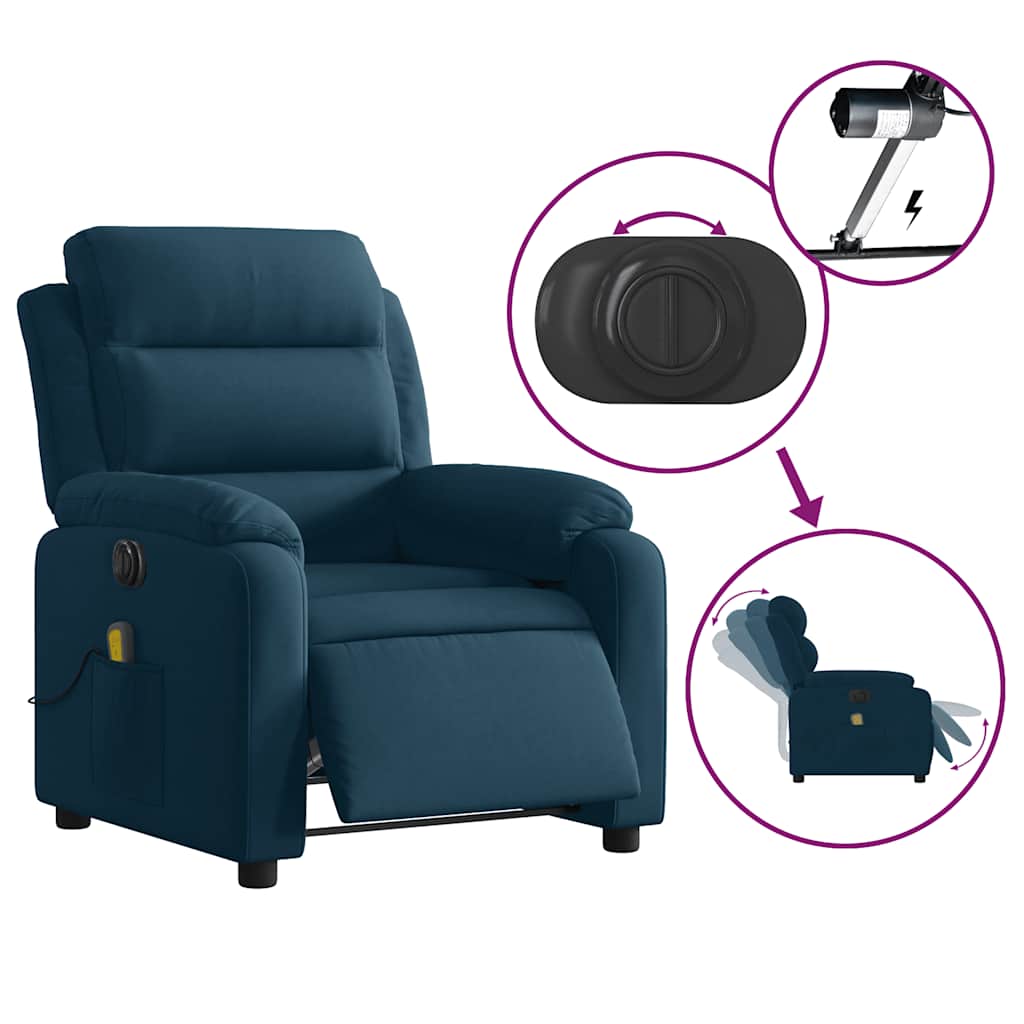 Fauteuil inclinable de massage électrique bleu velours - XIOS