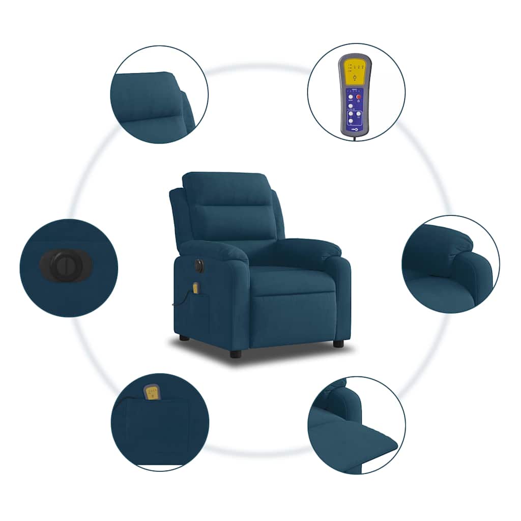 Fauteuil inclinable de massage électrique bleu velours - XIOS
