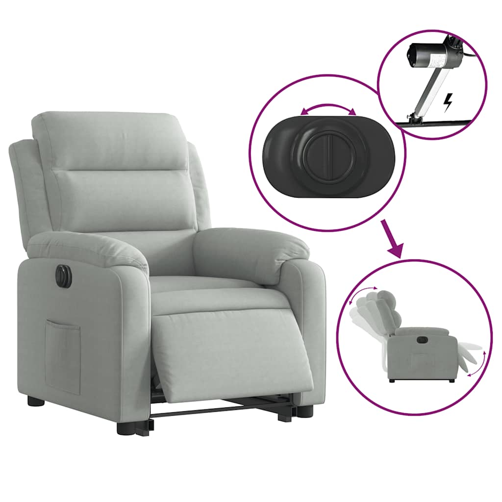 Fauteuil inclinable électrique gris clair velours - XIOS
