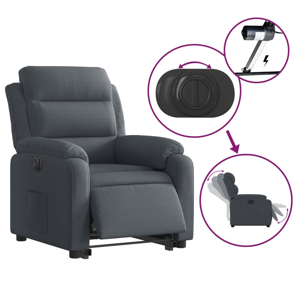 Fauteuil inclinable électrique gris foncé velours - XIOS