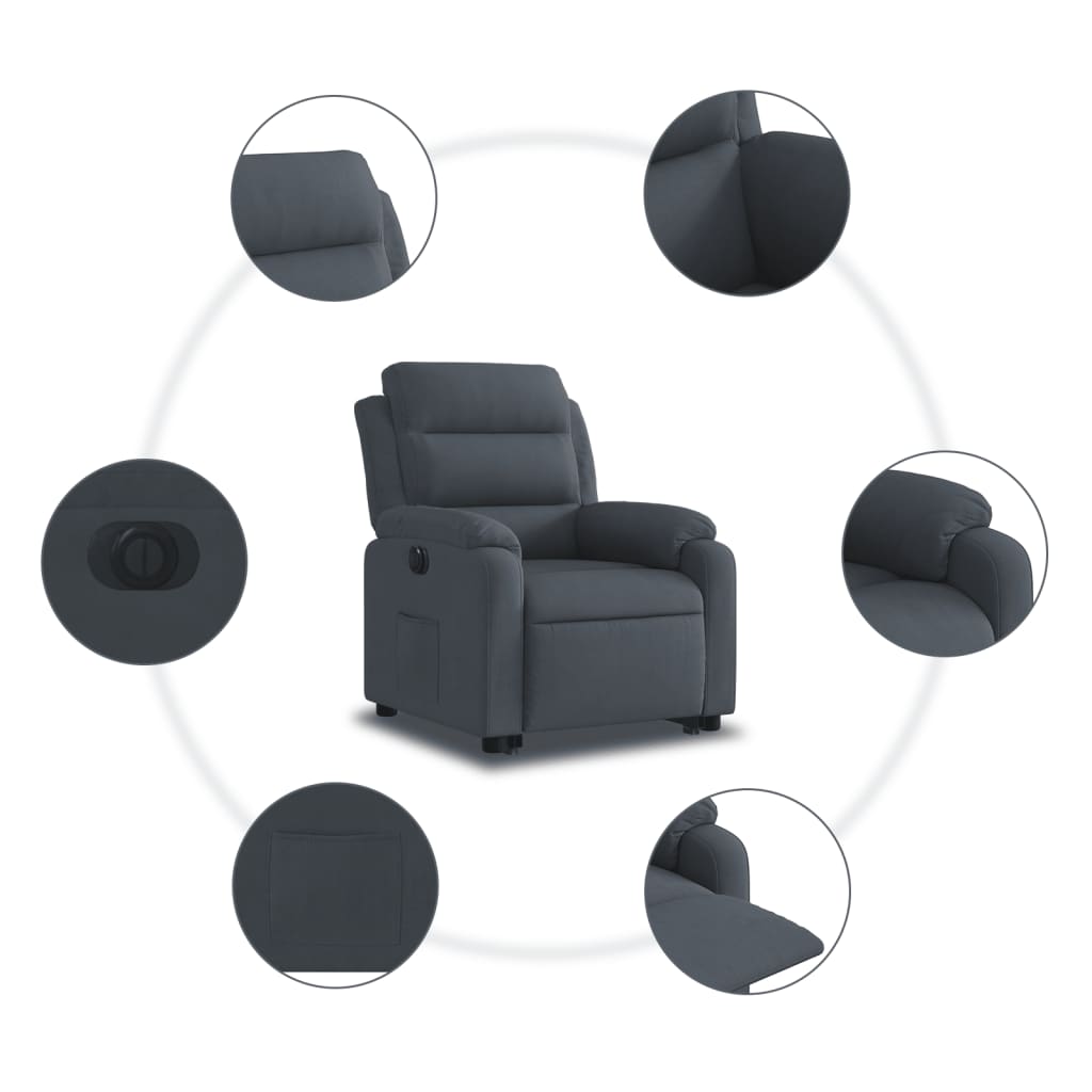 Fauteuil inclinable électrique gris foncé velours - XIOS