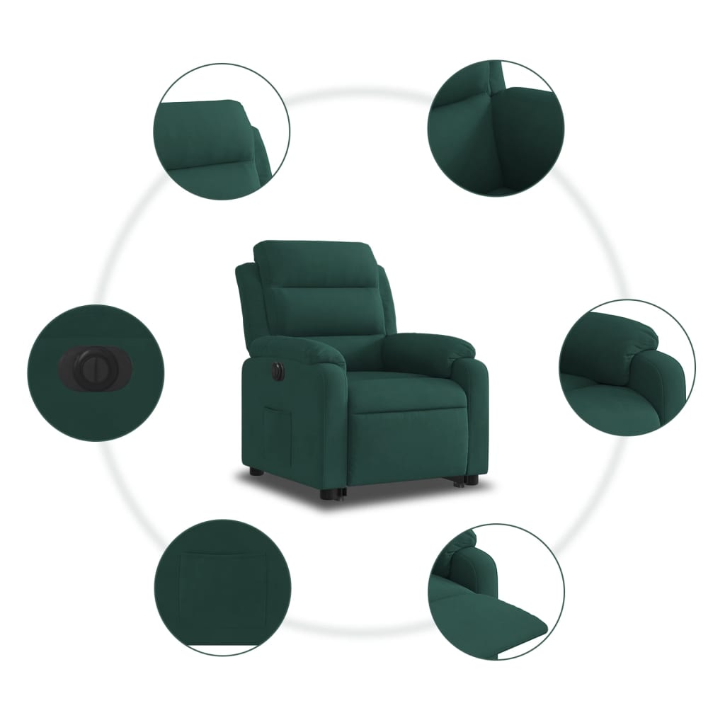 Fauteuil inclinable électrique vert foncé velours - XIOS
