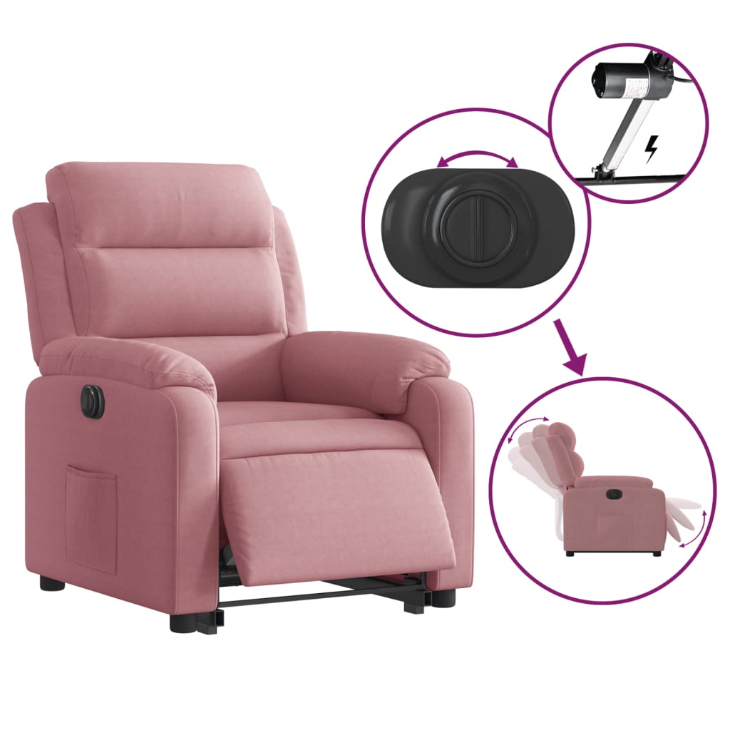 Fauteuil inclinable électrique rose velours