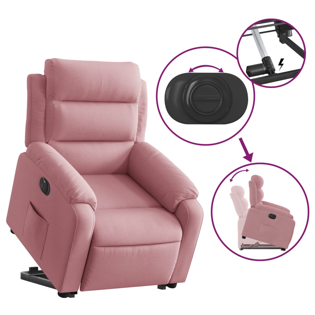 Fauteuil inclinable électrique rose velours