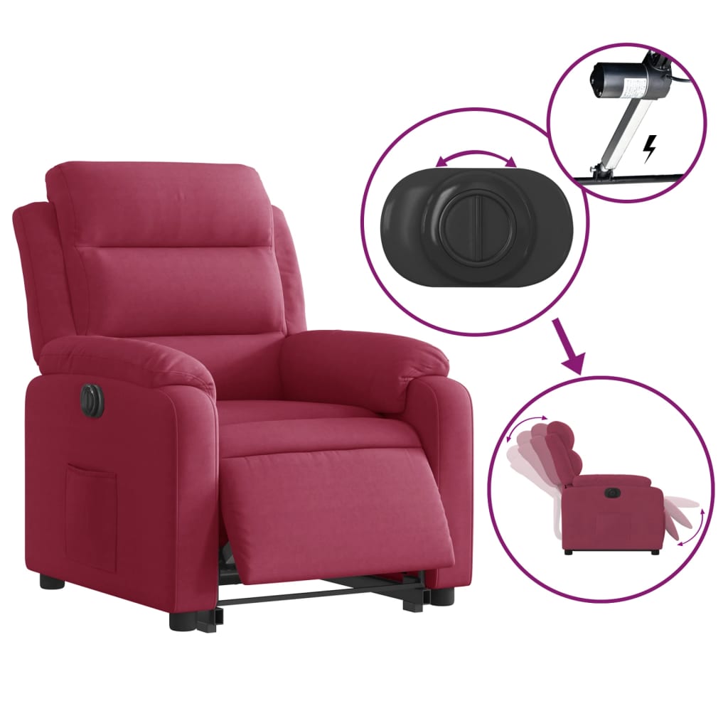 Fauteuil inclinable électrique rouge bordeaux velours - XIOS