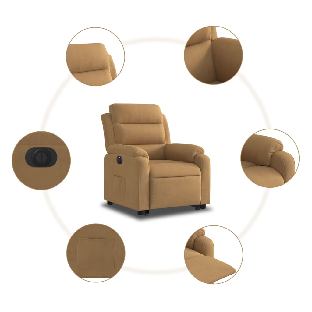 Fauteuil inclinable électrique marron velours