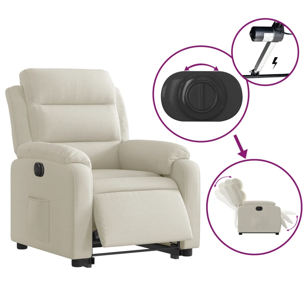 Fauteuil inclinable électrique crème velours - XIOS