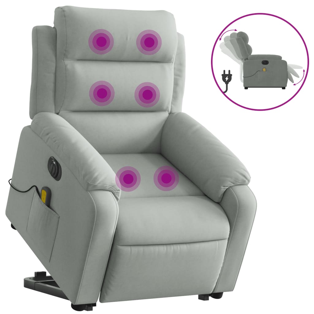 Fauteuil inclinable de massage électrique gris clair velours - XIOS