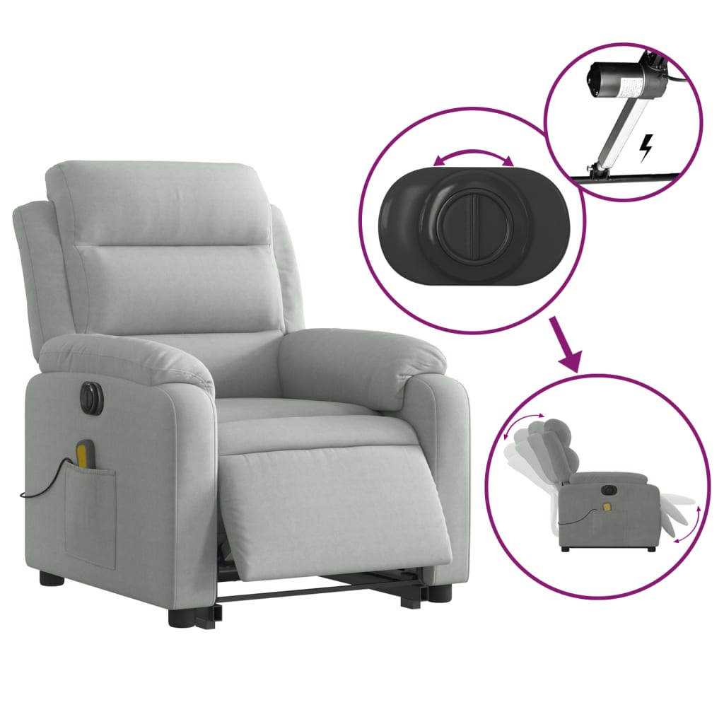 Fauteuil inclinable de massage électrique gris clair velours - XIOS