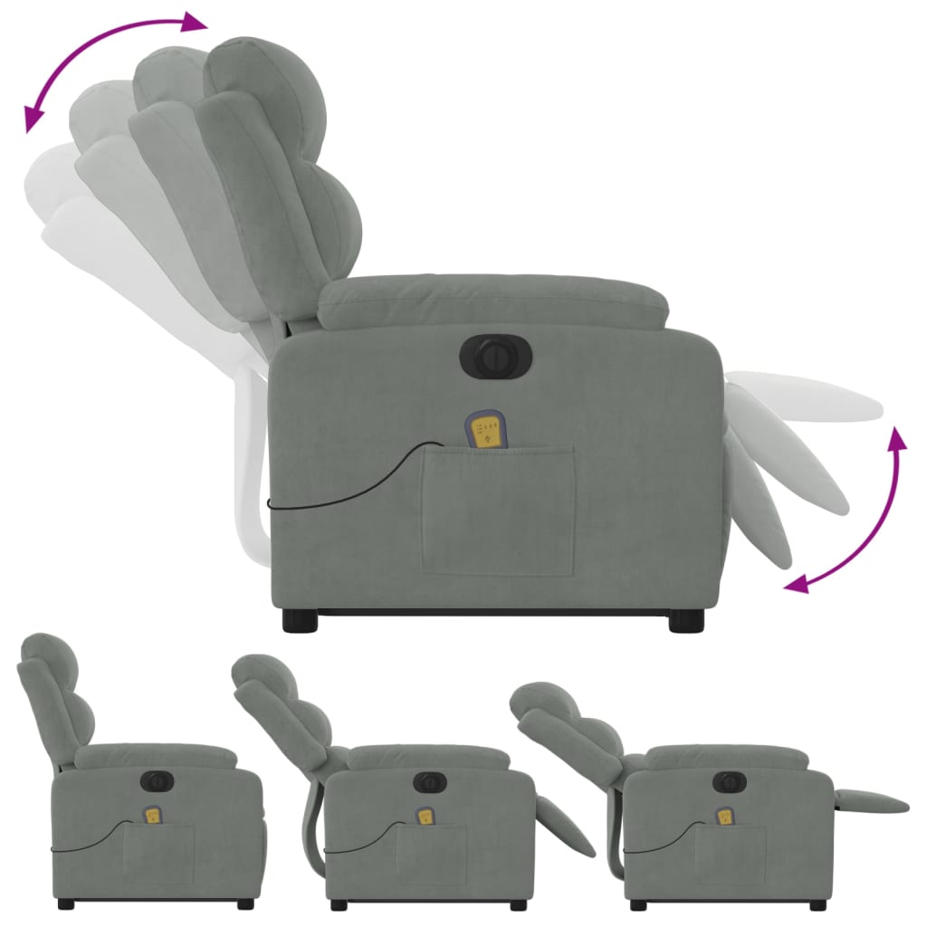 Fauteuil inclinable de massage électrique gris clair velours - XIOS