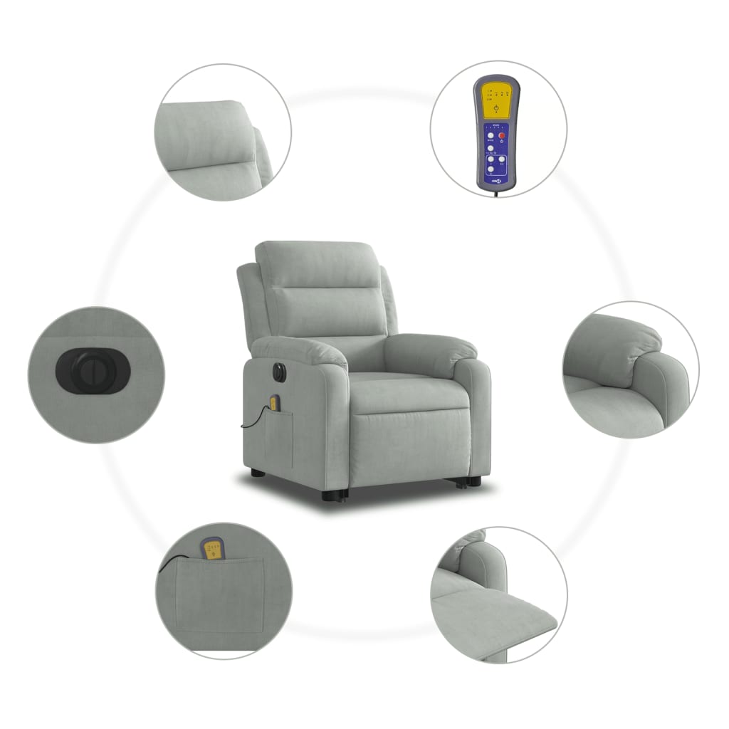 Fauteuil inclinable de massage électrique gris clair velours - XIOS