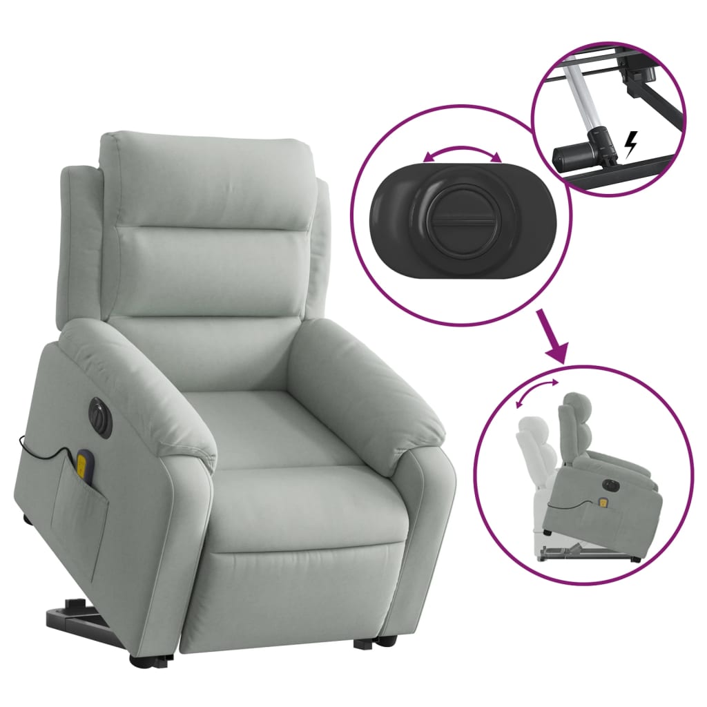 Fauteuil inclinable de massage électrique gris clair velours - XIOS