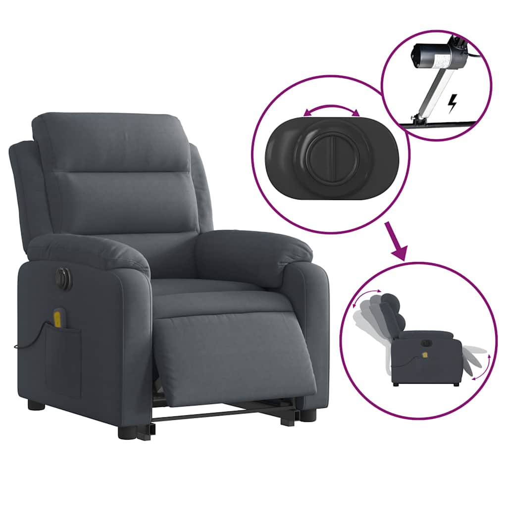Fauteuil inclinable de massage électrique gris foncé velours - XIOS