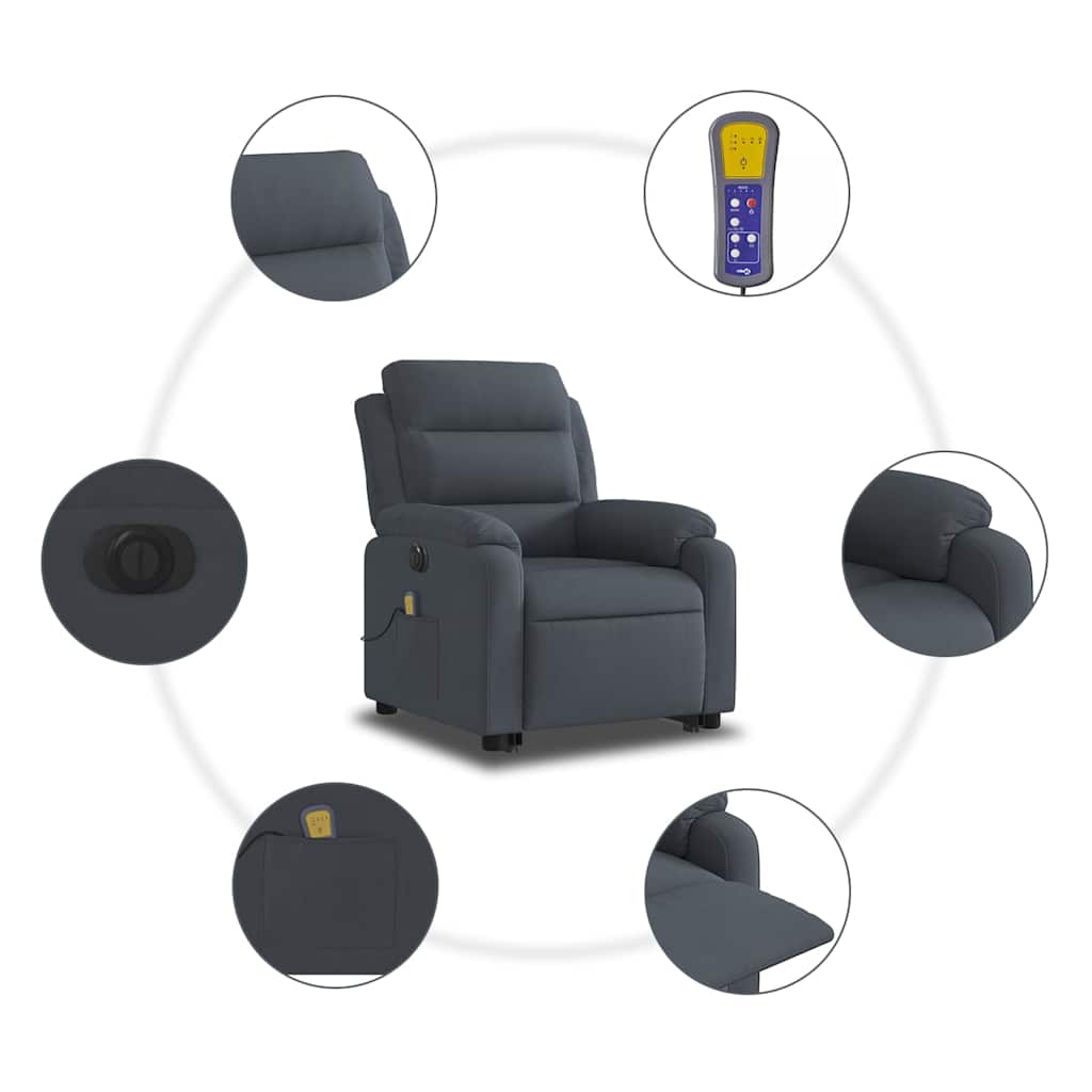 Fauteuil inclinable de massage électrique gris foncé velours - XIOS