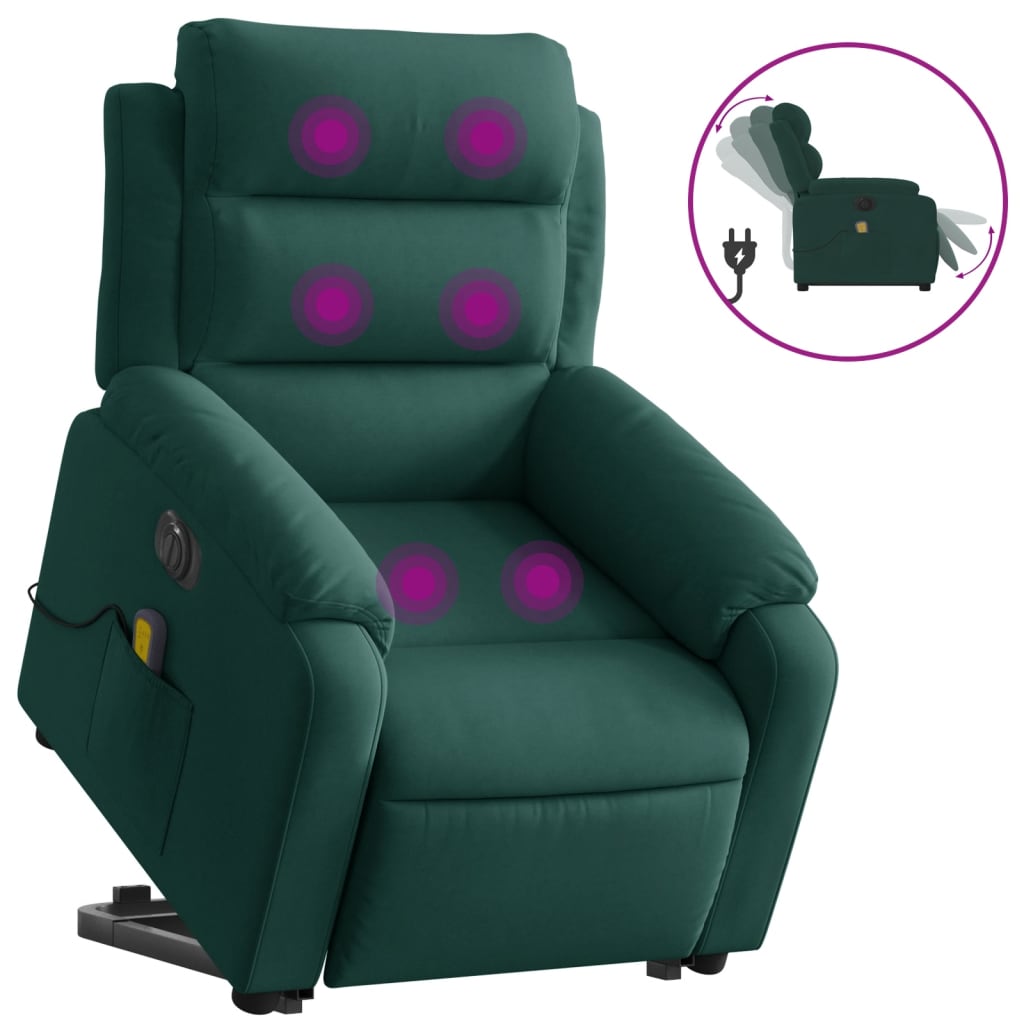 Fauteuil inclinable de massage électrique vert foncé velours - XIOS