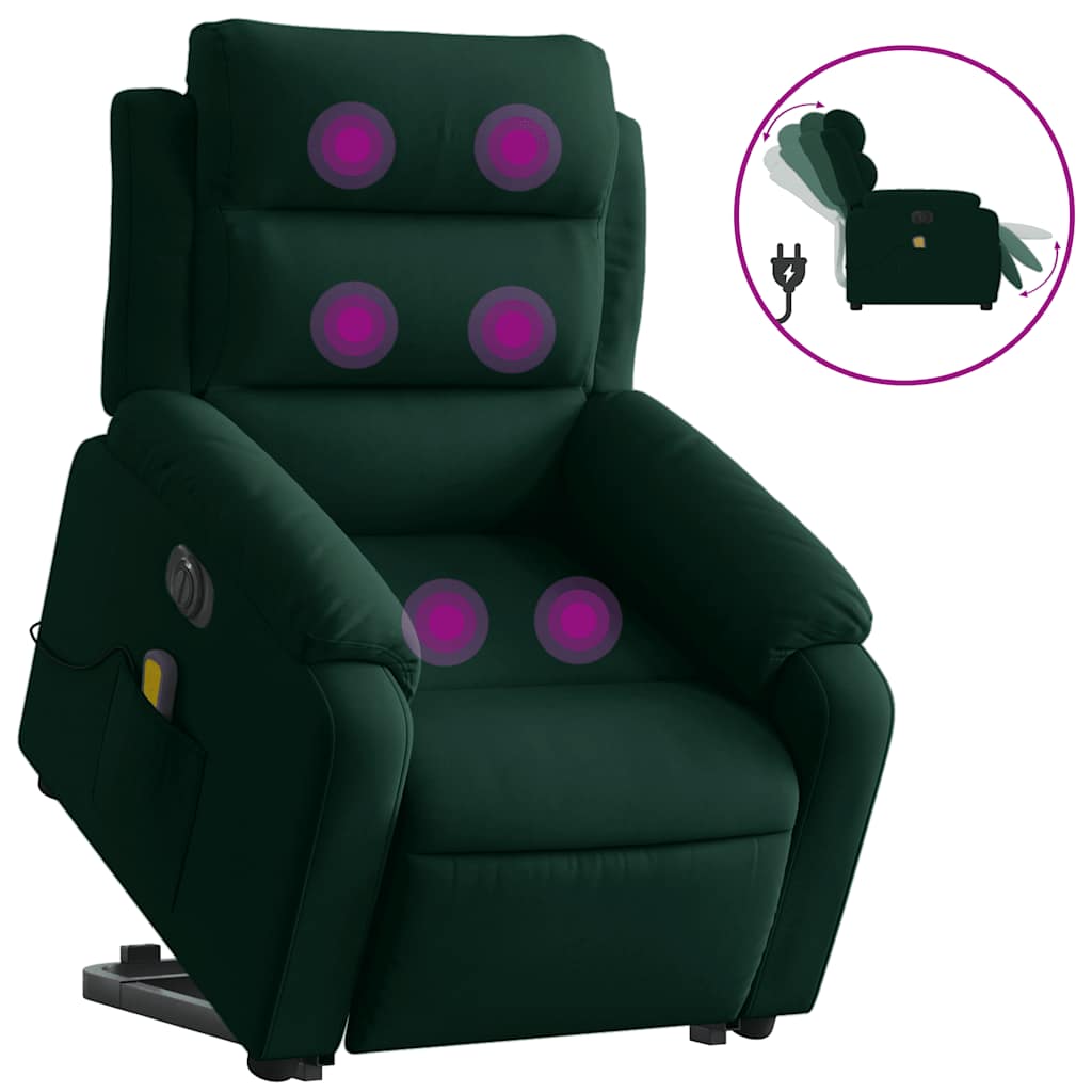 Fauteuil inclinable de massage électrique vert foncé velours - XIOS