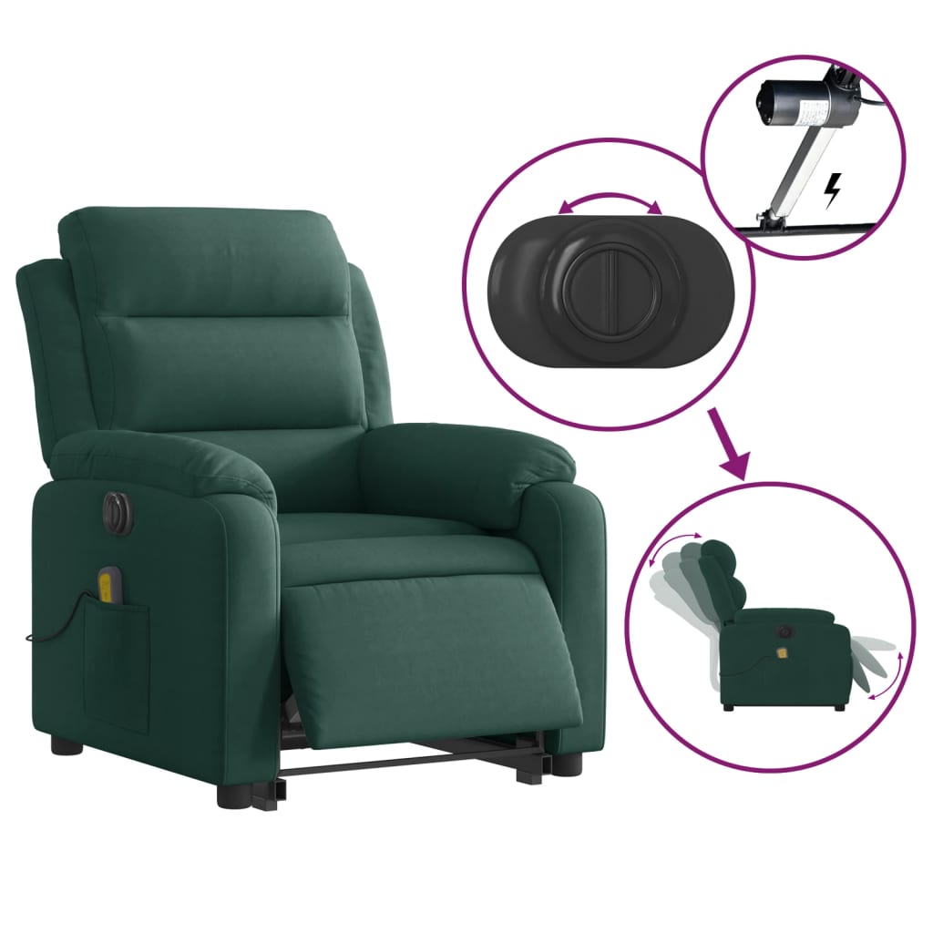 Fauteuil inclinable de massage électrique vert foncé velours - XIOS