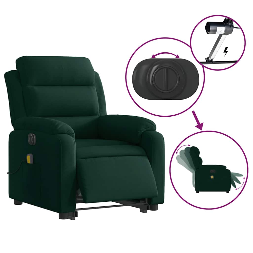 Fauteuil inclinable de massage électrique vert foncé velours - XIOS