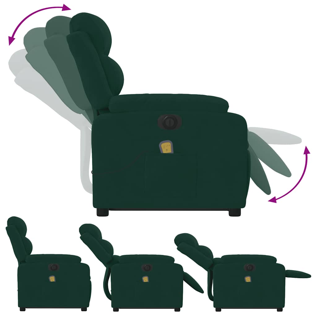 Fauteuil inclinable de massage électrique vert foncé velours - XIOS