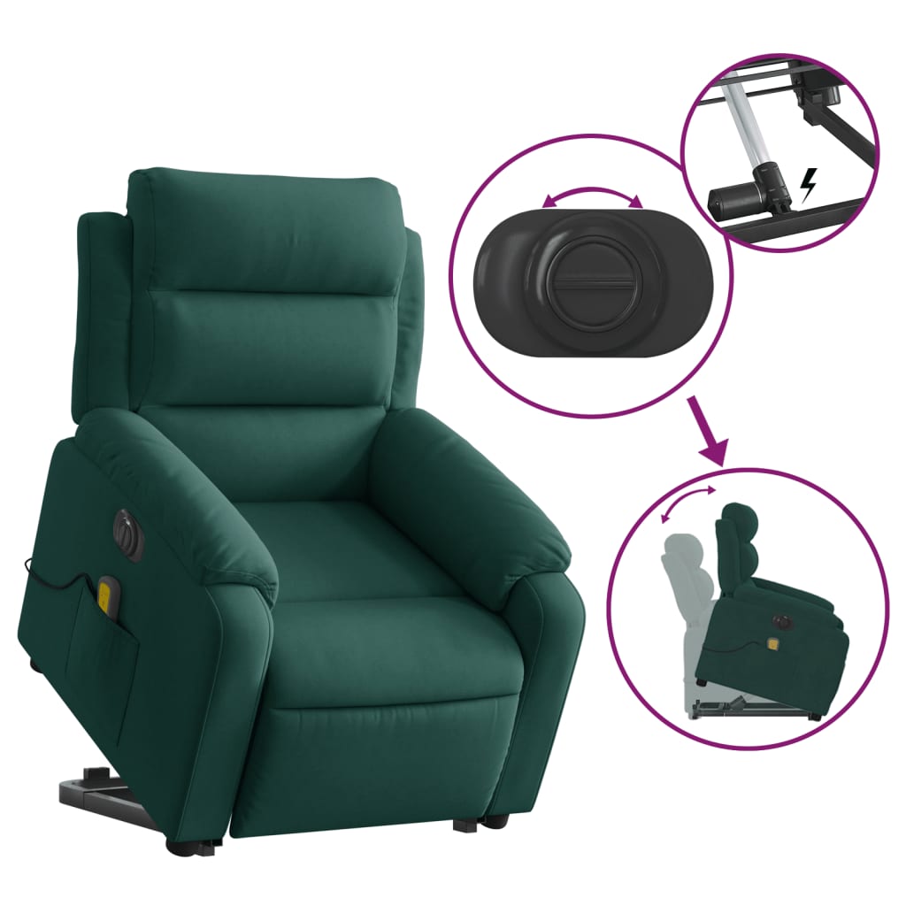 Fauteuil inclinable de massage électrique vert foncé velours - XIOS
