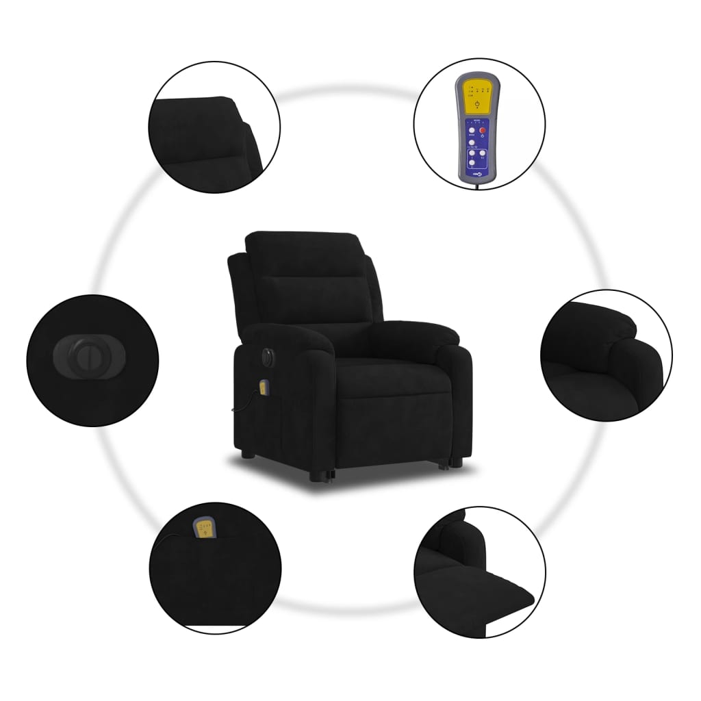 Fauteuil inclinable de massage électrique noir velours - XIOS