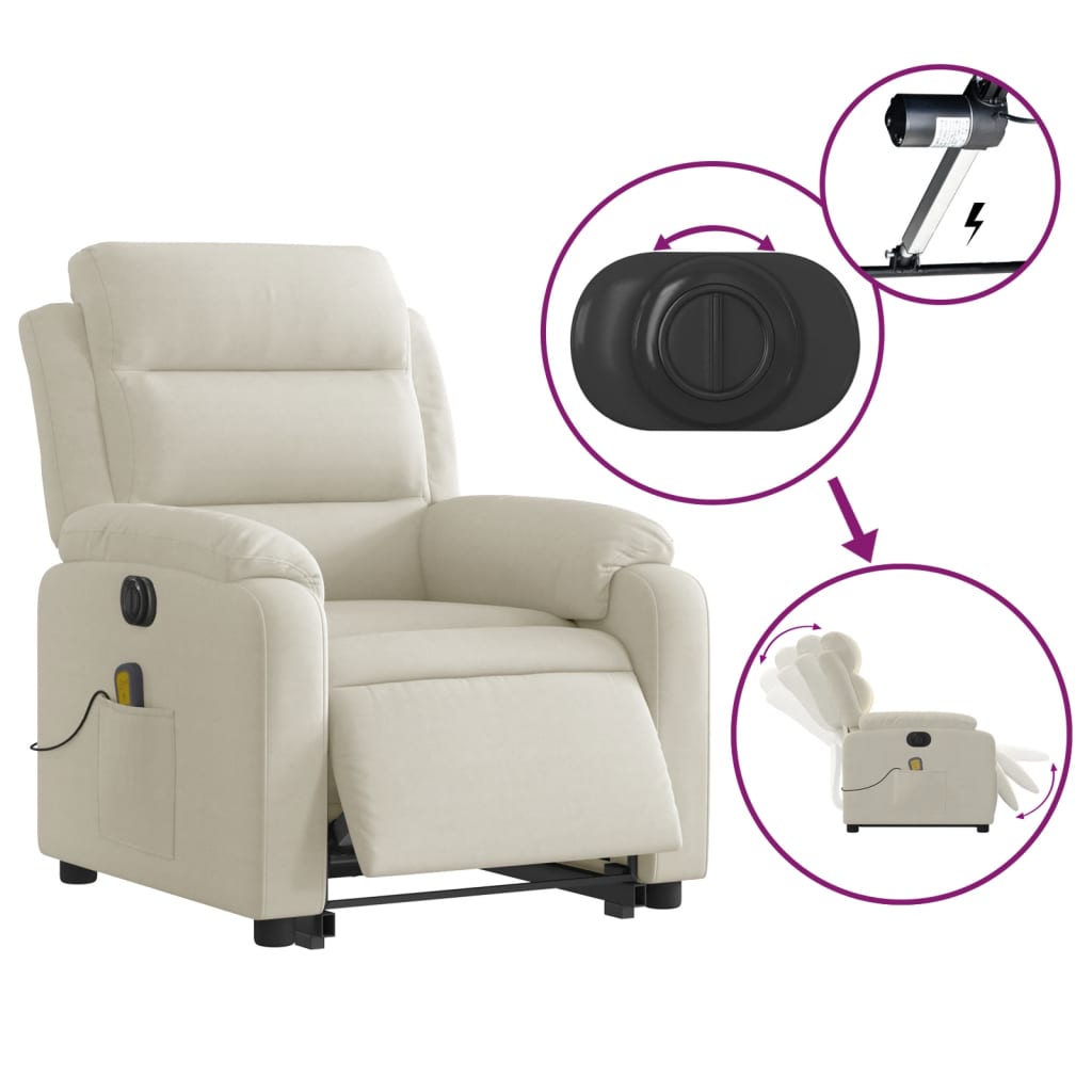 Fauteuil inclinable de massage électrique crème velours - XIOS
