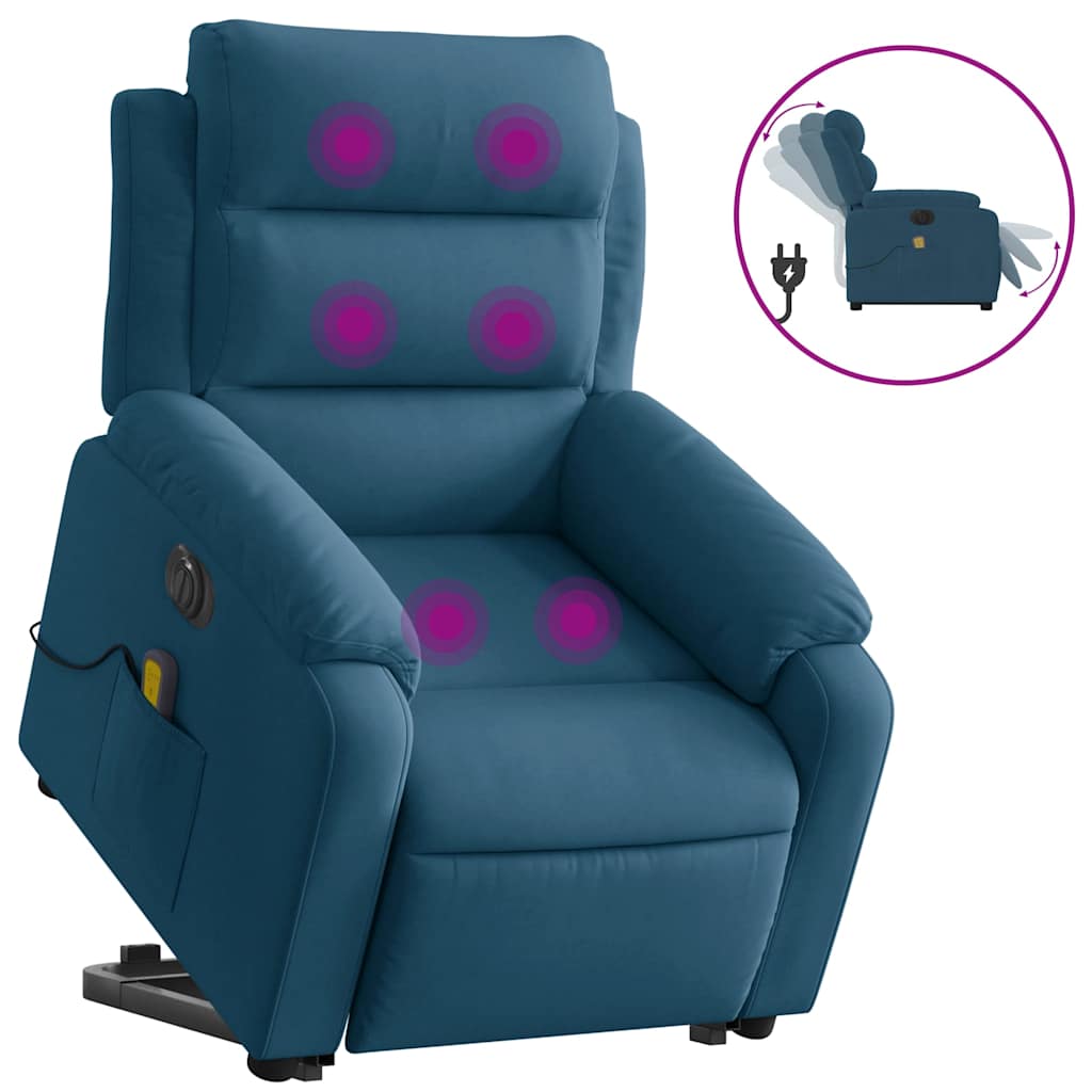 Fauteuil inclinable de massage électrique bleu velours - XIOS