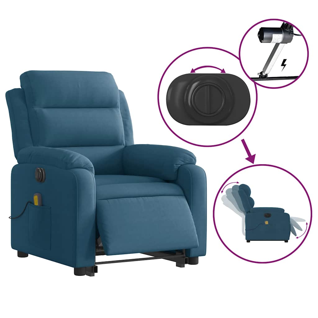 Fauteuil inclinable de massage électrique bleu velours - XIOS