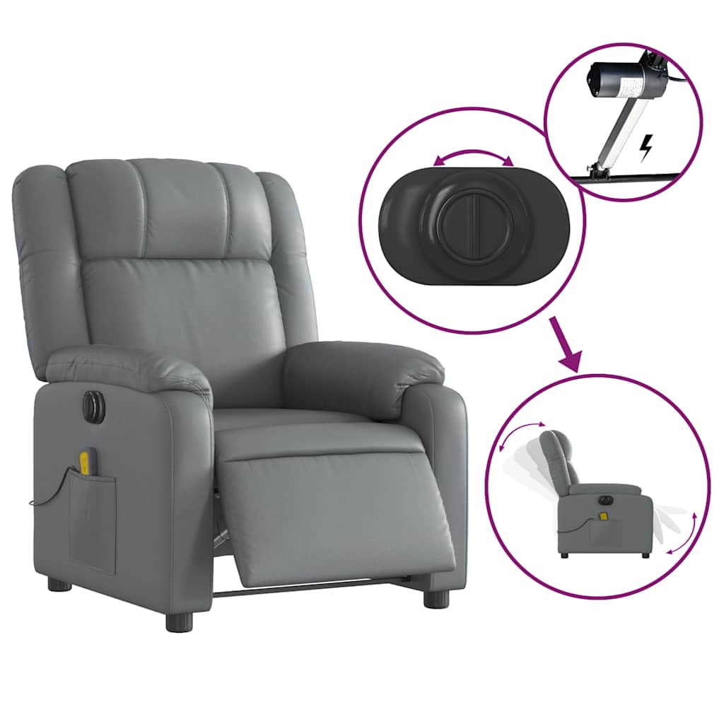 Fauteuil de massage inclinable électrique gris similicuir - XIOS