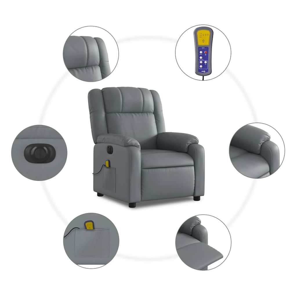Fauteuil de massage inclinable électrique gris similicuir - XIOS