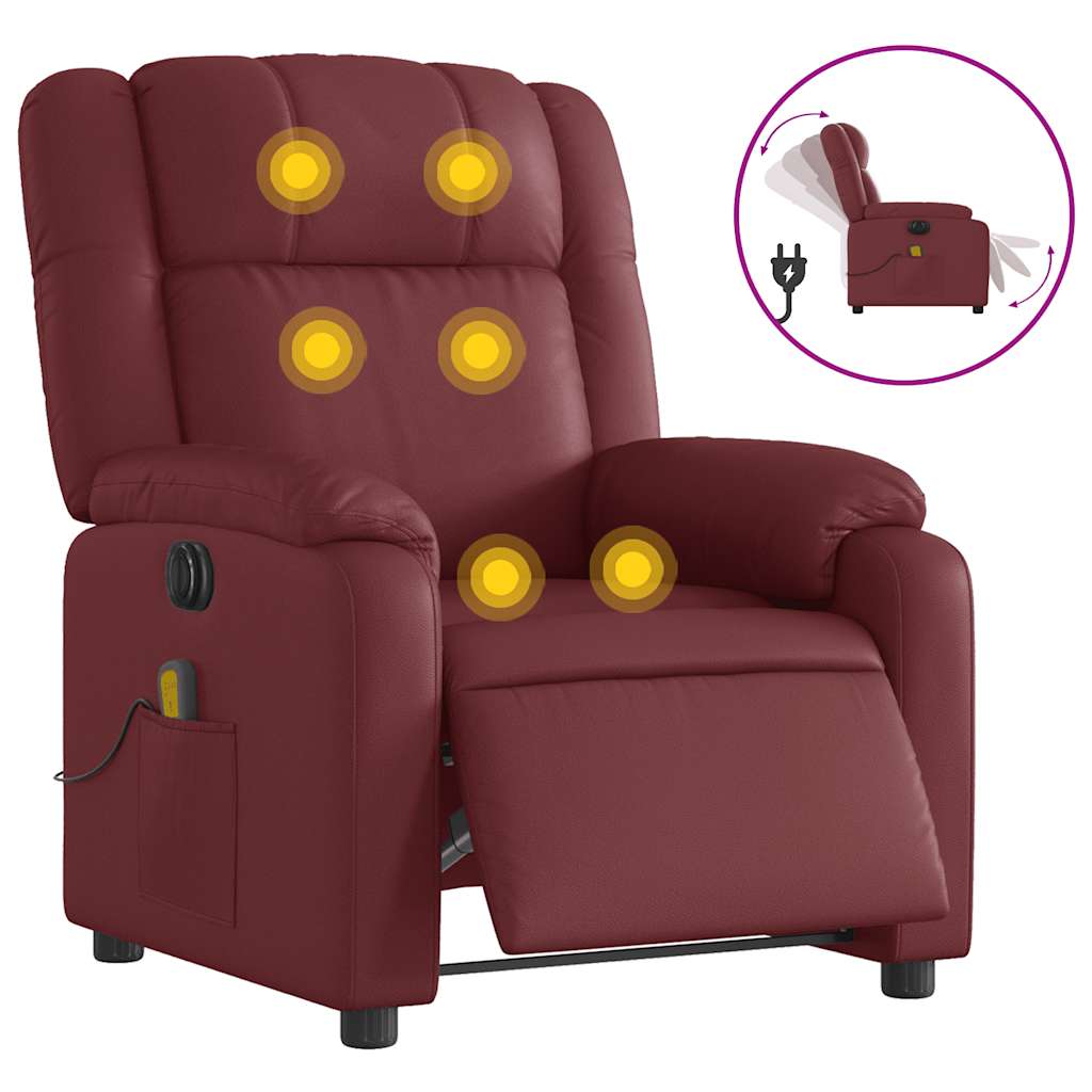 Fauteuil de massage inclinable électrique rouge bordeaux - XIOS