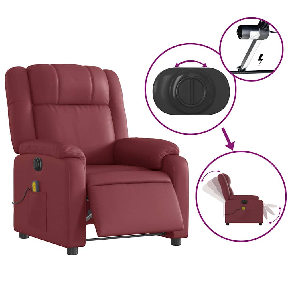 Fauteuil de massage inclinable électrique rouge bordeaux - XIOS