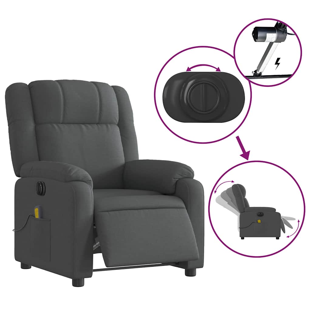 Fauteuil inclinable de massage électrique gris foncé tissu - XIOS