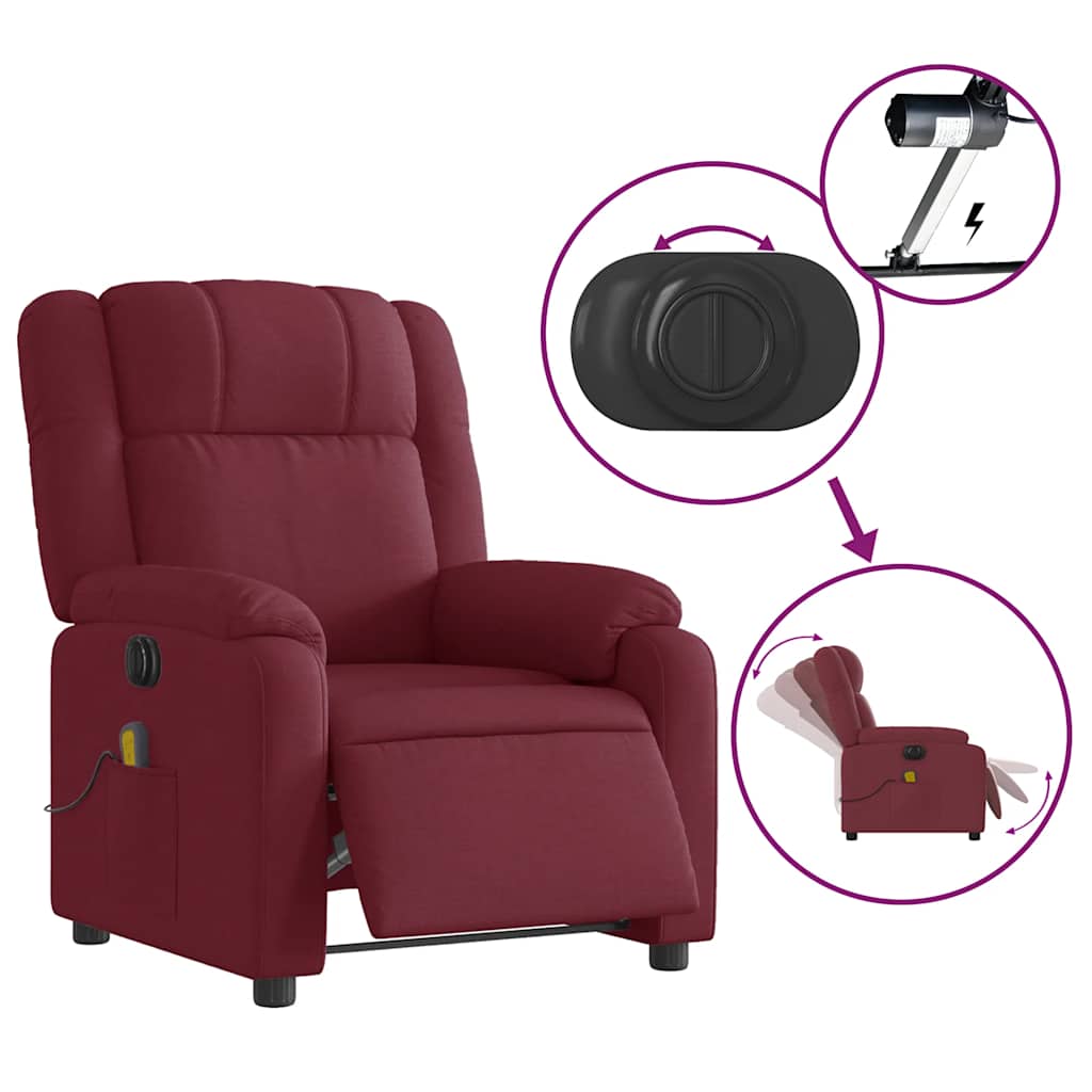 Fauteuil de massage inclinable électrique Rouge bordeaux Tissu - XIOS