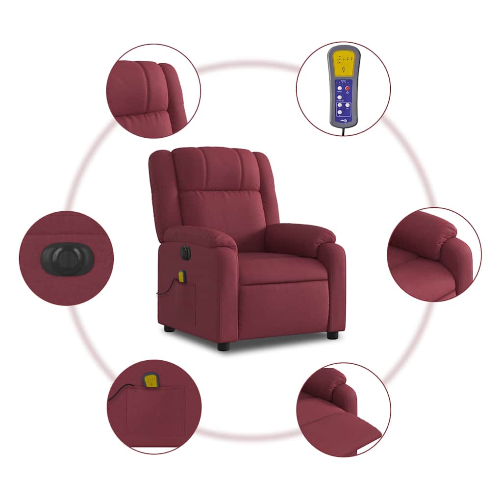 Fauteuil de massage inclinable électrique Rouge bordeaux Tissu - XIOS