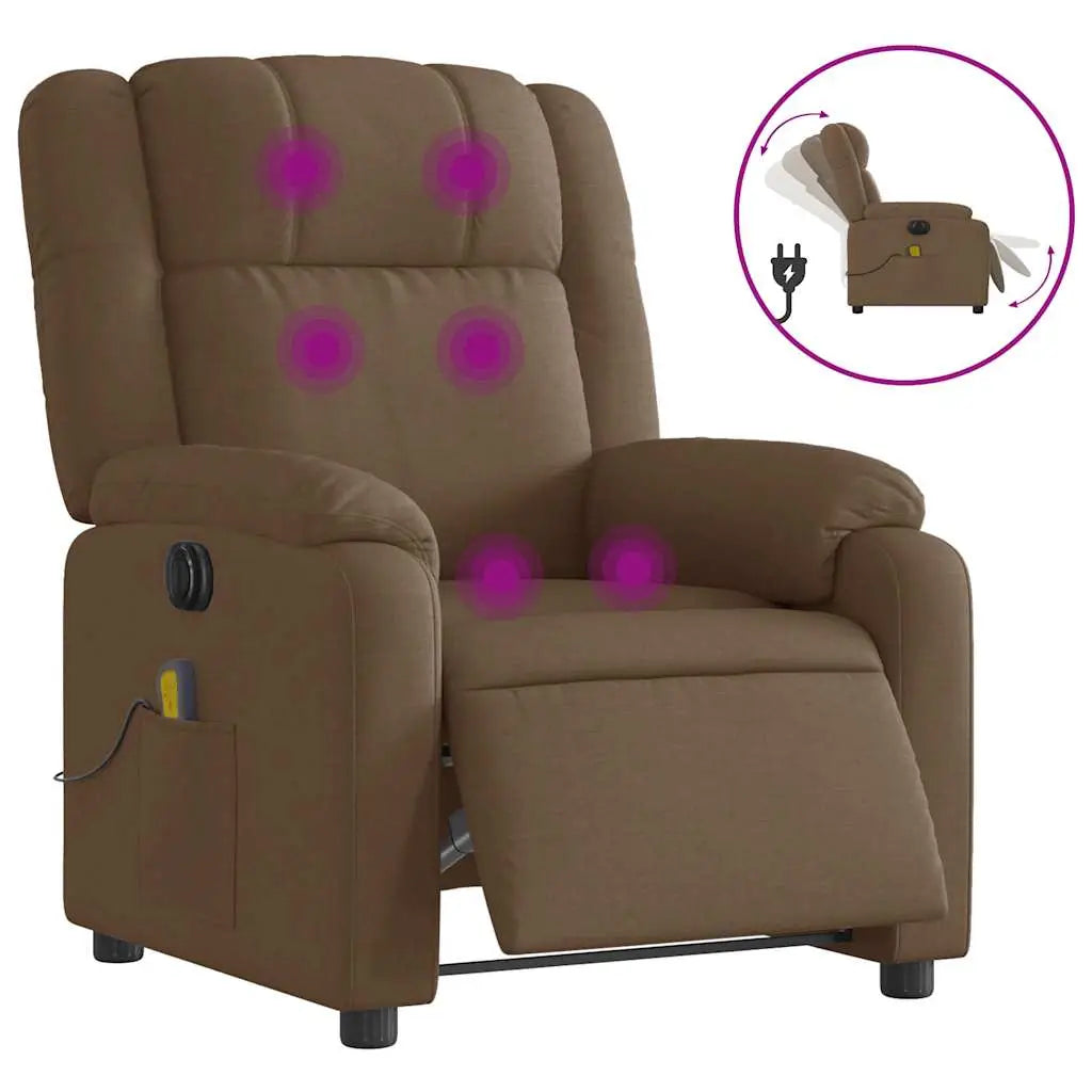Fauteuil inclinable de massage électrique marron tissu - XIOS