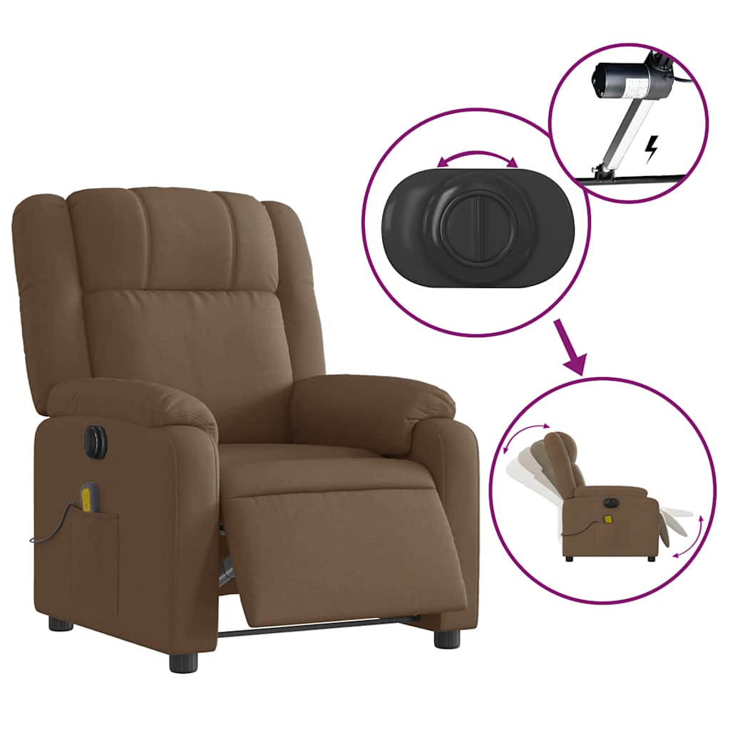 Fauteuil inclinable de massage électrique marron tissu