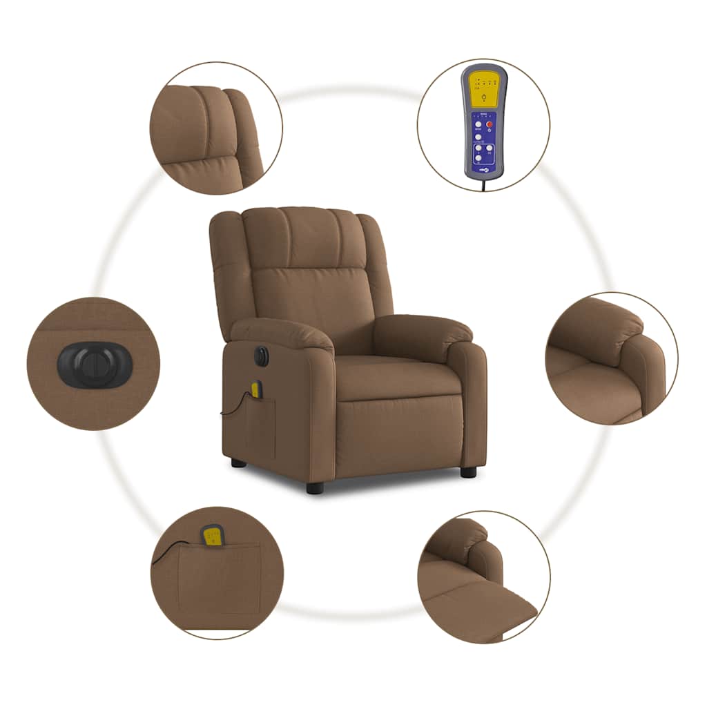 Fauteuil inclinable de massage électrique marron tissu
