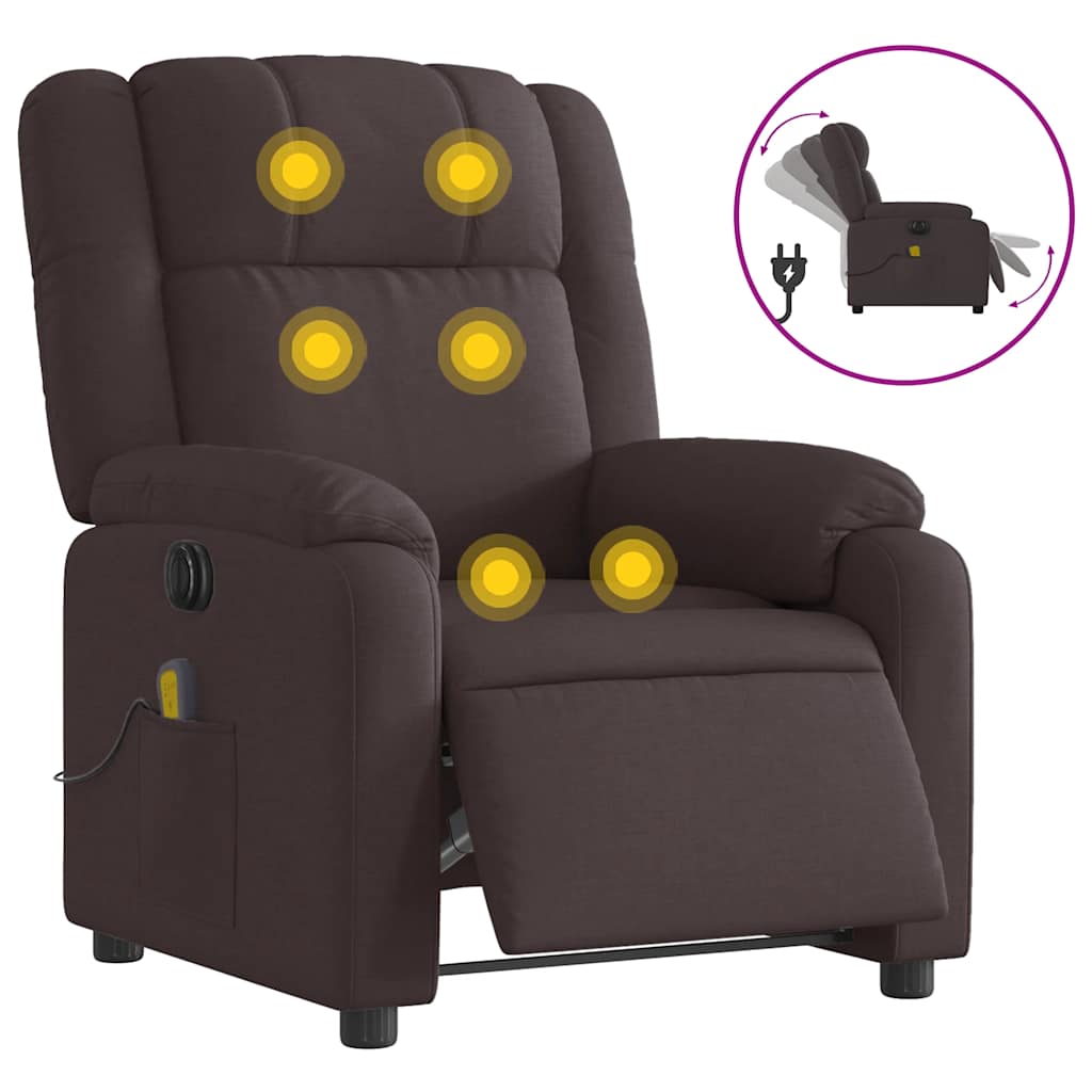 Fauteuil de massage inclinable électrique Marron foncé Tissu - XIOS