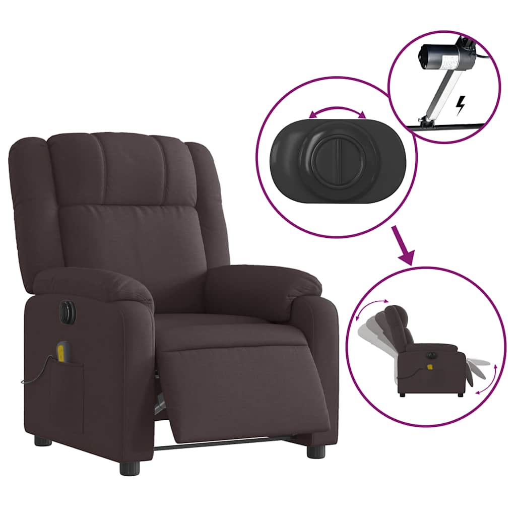 Fauteuil de massage inclinable électrique Marron foncé Tissu - XIOS