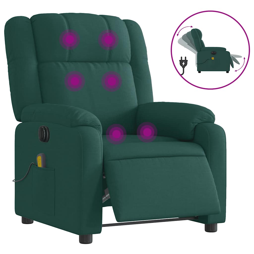 Fauteuil de massage inclinable électrique Vert foncé Tissu - XIOS