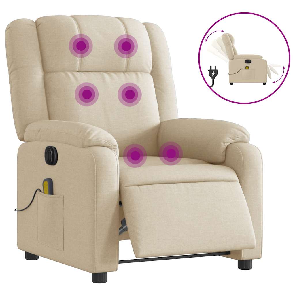 Fauteuil inclinable de massage électrique crème tissu - XIOS