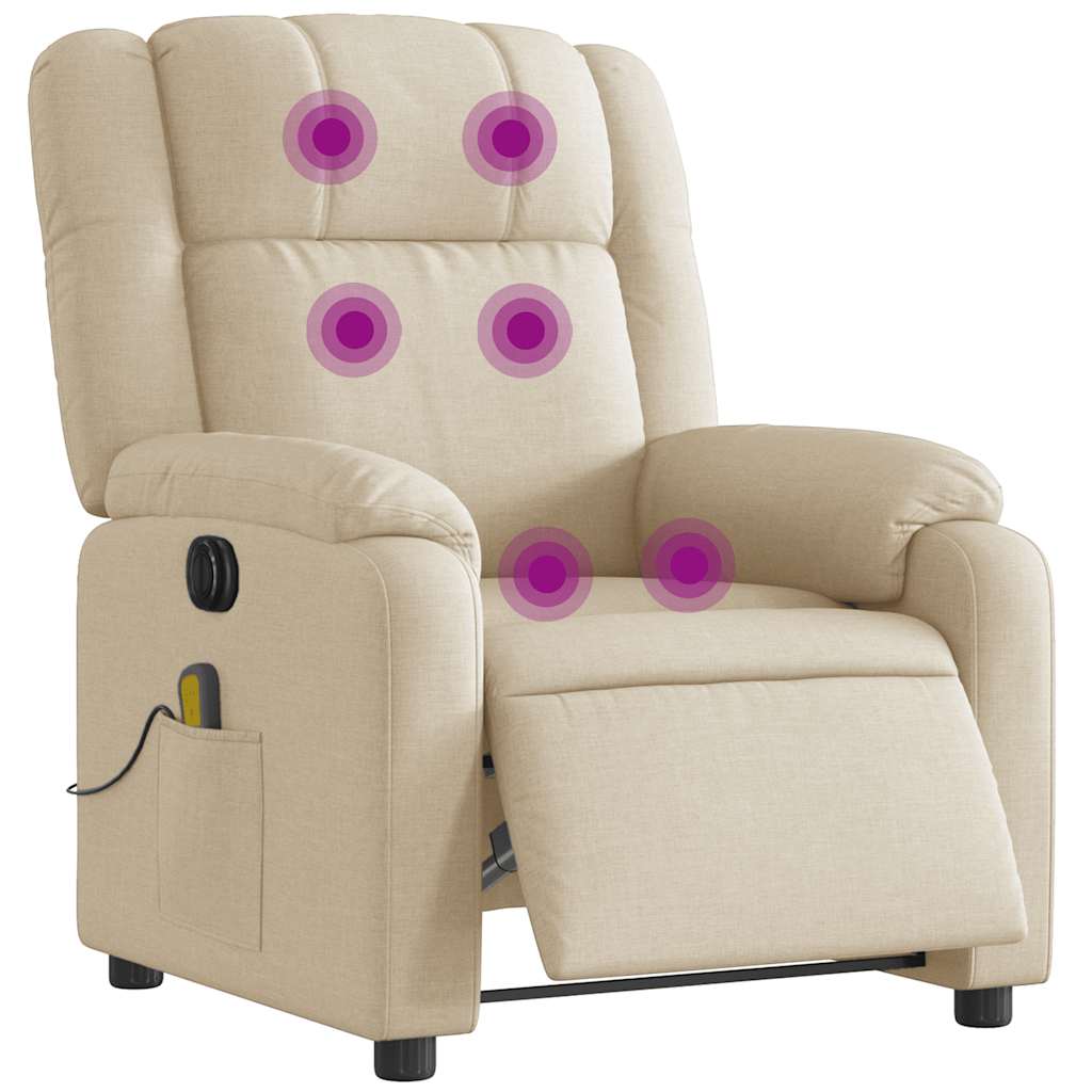 Fauteuil inclinable de massage électrique crème tissu