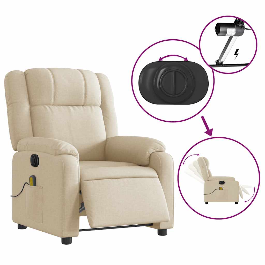 Fauteuil inclinable de massage électrique crème tissu - XIOS