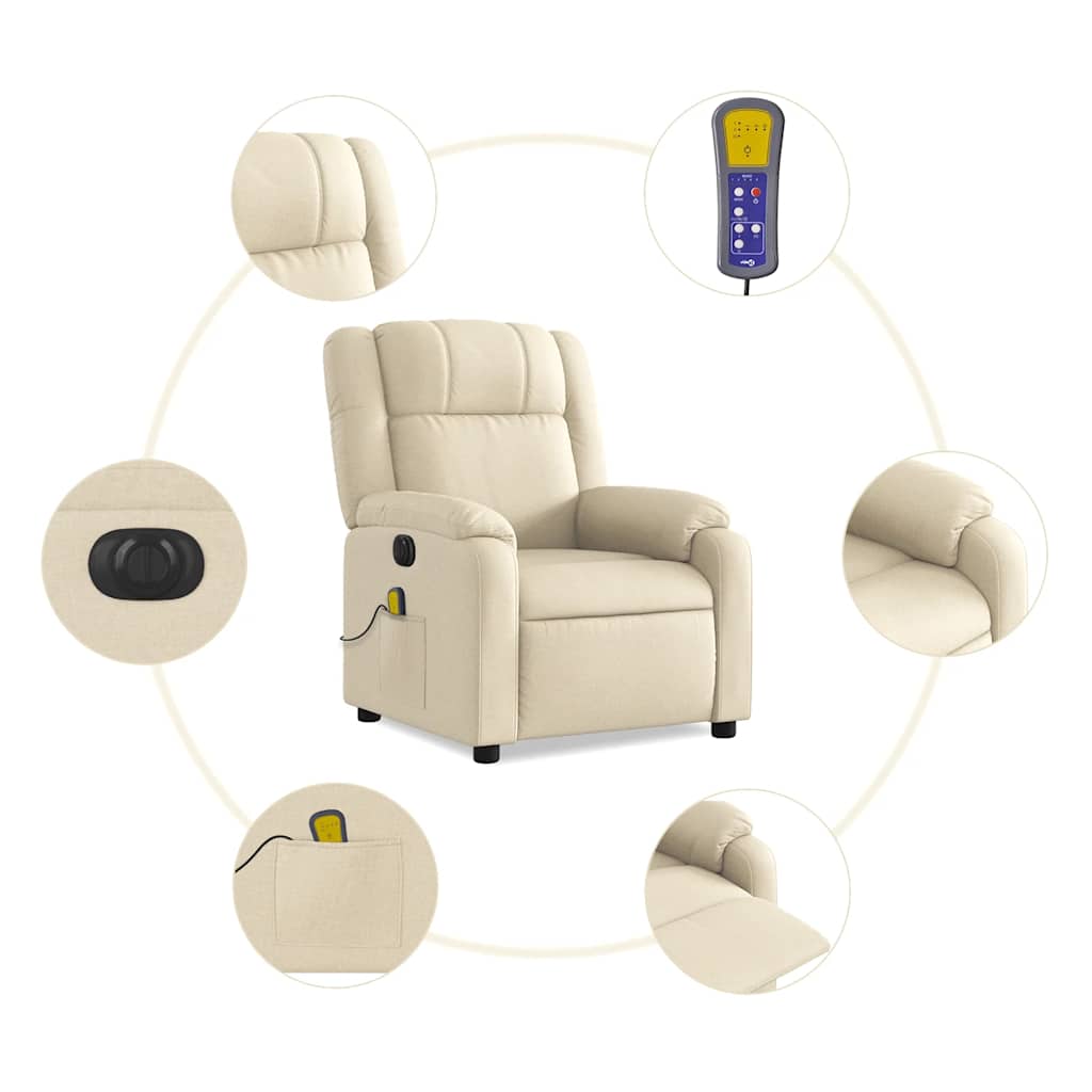 Fauteuil inclinable de massage électrique crème tissu - XIOS