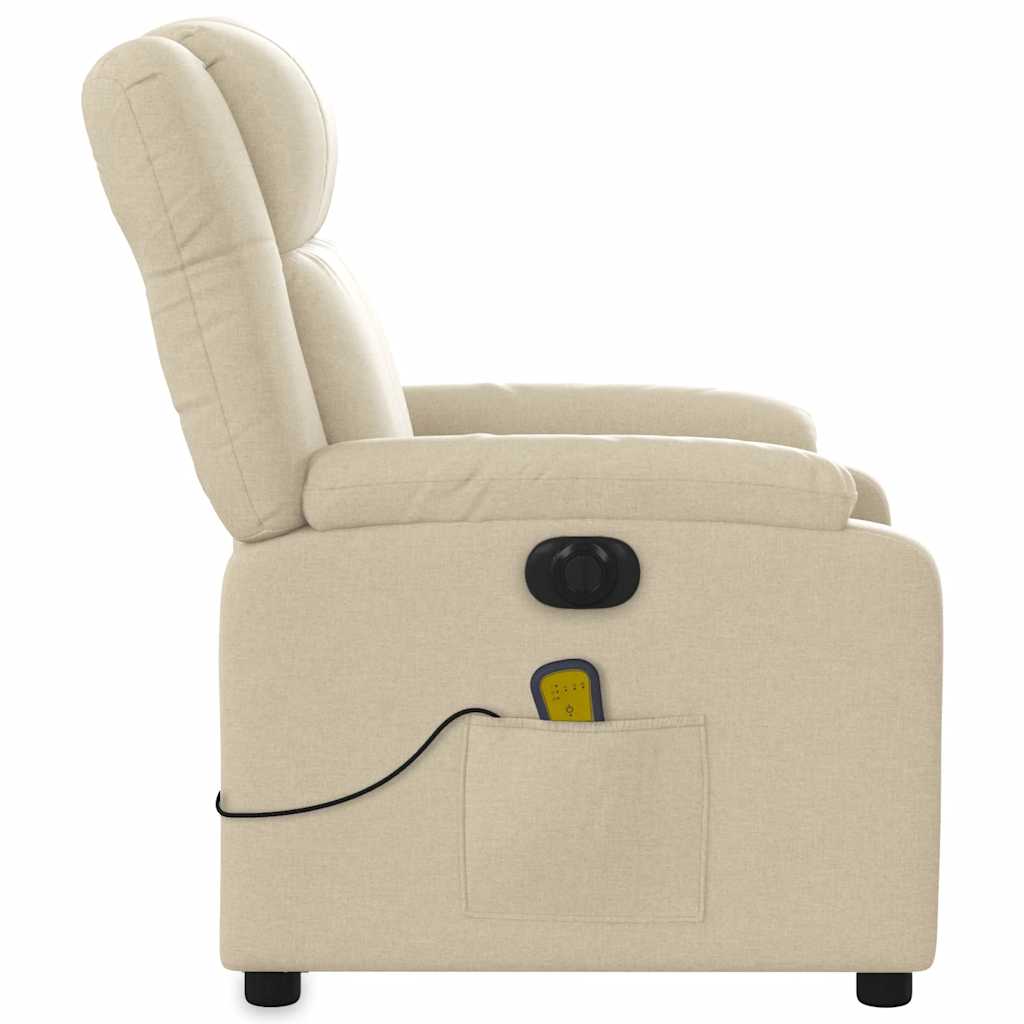 Fauteuil inclinable de massage électrique crème tissu