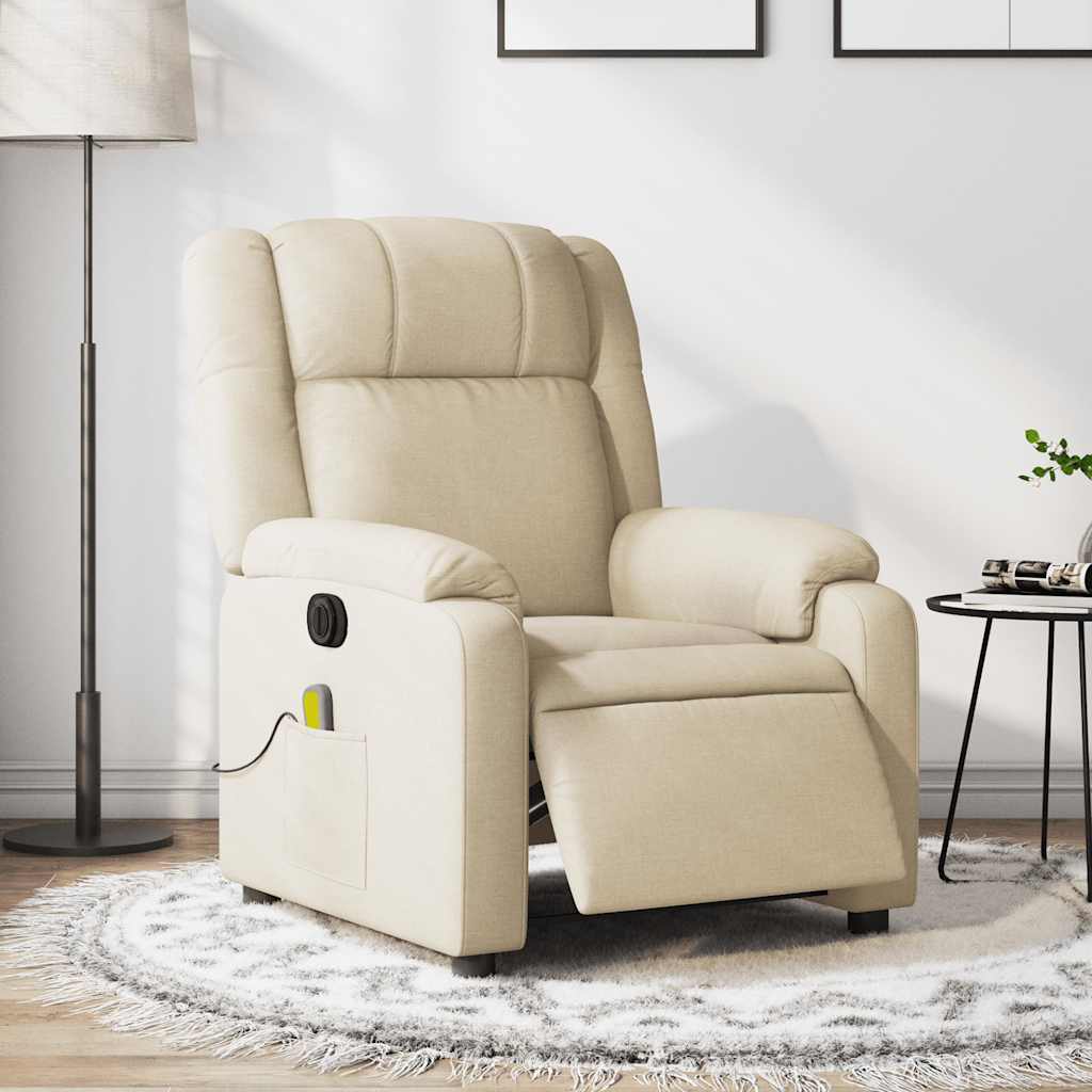 Fauteuil inclinable de massage électrique crème tissu