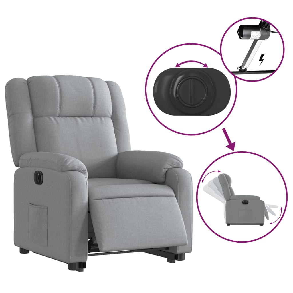 Fauteuil inclinable électrique gris clair tissu - XIOS